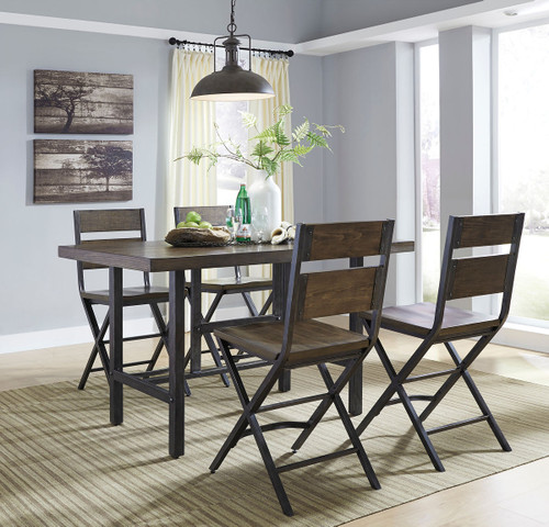 Kavara Medium Brown 5 Pc. Counter Table, 4 Barstools