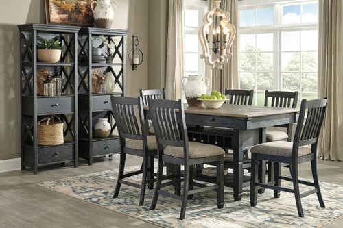 Tyler Creek Dark Gray 9 Pc. Counter Table, 6 Barstools, 2 Cabinets