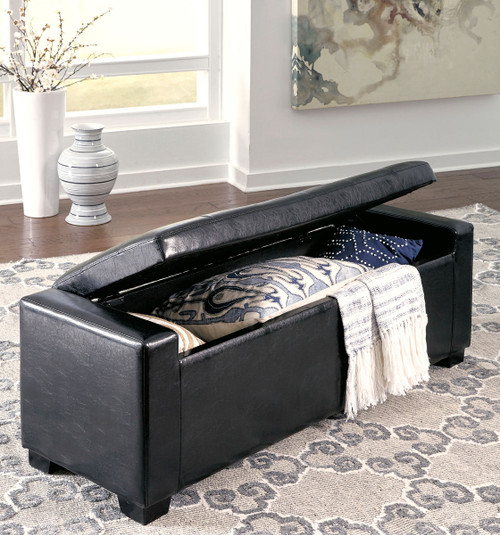 Benches Black Upholstered Storage Bench Faux Leather