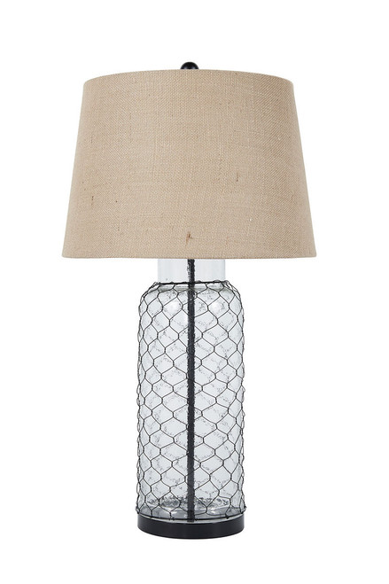 Sharmayne White Glass Table Lamp  Wrapped With Wire Sharmayne White Glass Table Lamp  Wrapped With Wire