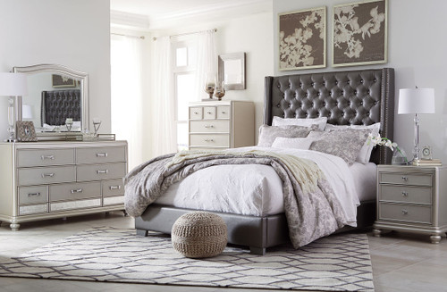 Coralayne Gray 4 Pc. Dresser, Mirror, Queen Upholstered Bed