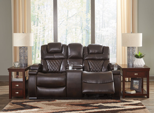Warnerton Chocolate Power Reclining Loveseat/Con/Adj Hdrst