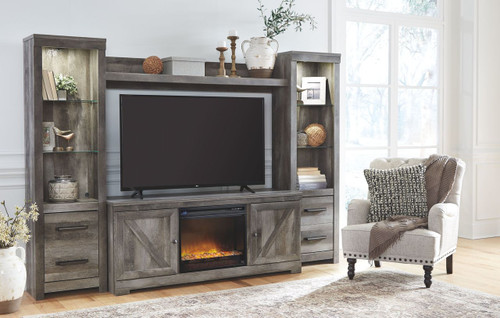 Wynnlow Gray 5 Pc. Entertainment Center 63" TV Stand With Fireplace Insert Glass/Stone