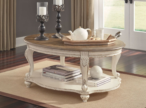 Realyn White / Brown Oval Cocktail Table