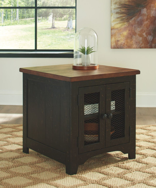 Valebeck Black / Brown Rectangular End Table