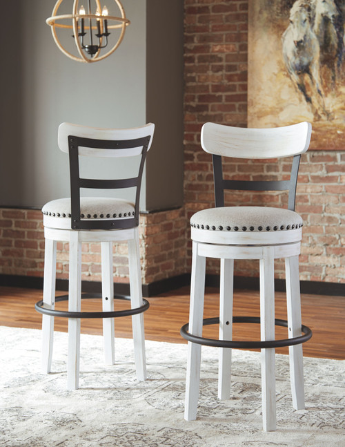 Valebeck White Tall Upholstered Swivel Barstool