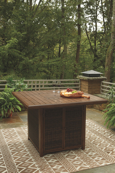 Paradise Medium Brown Square Bar Table W/Fire Pit