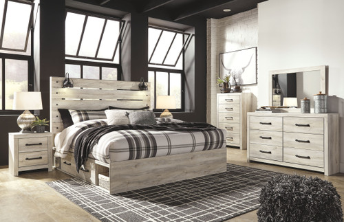 Cambeck Whitewash 8 Pc. Dresser, Mirror, King Panel Bed With Side Storage Drawers, 2 Nightstands