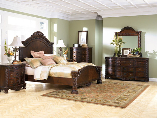 North Shore Dark Brown 6 Pc. Dresser, Mirror, Chest, King Panel Bed