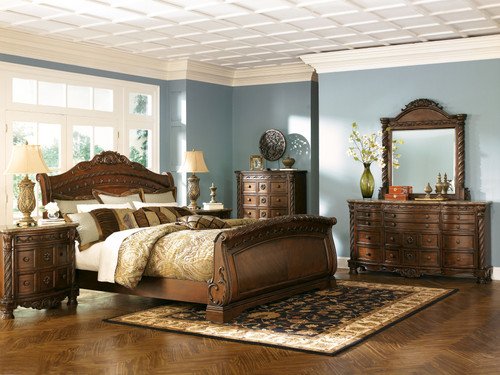 North Shore Dark Brown 6 Pc. Dresser, Mirror, Chest, King Sleigh Bed