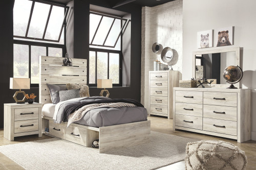 Cambeck Whitewash 6 Pc. Dresser, Mirror, Twin Panel Bed With Side Storage Drawers