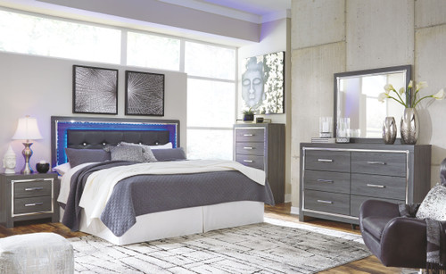 Lodanna Gray 5 Pc. Dresser, Mirror, King Upholstered Panel Headboard With Bolt On Bed Frame, Nightstand