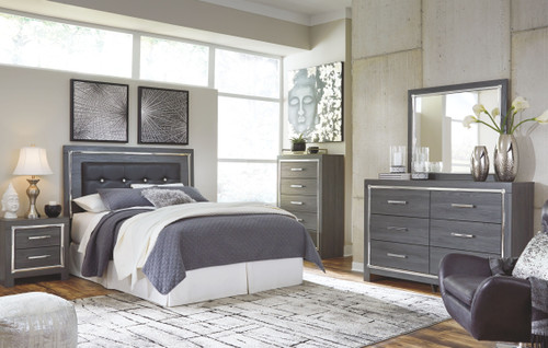 Lodanna Gray 6 Pc. Dresser, Mirror, Chest, Queen Upholstered Panel Headboard With Bolt On Bed Frame, Nightstand