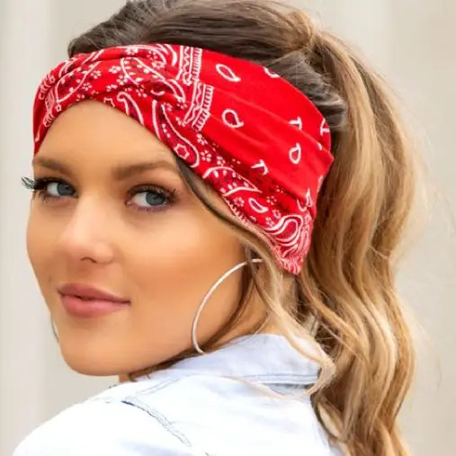 Headband, Bandana Stretchy Paisley Soft Red Go Brazen