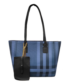 Purse, Tote 2 In 1 Plaid Tote Blue