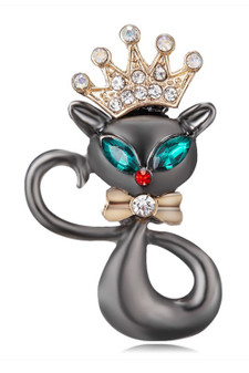 Pin, Brooch Cat Kitten Crown Rhinestone