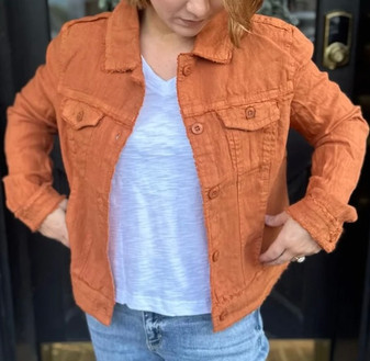LuLu B Linen Jacket Two Outside & Two Inside Pockets Copper