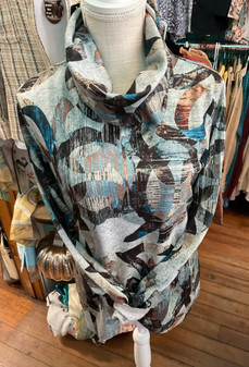 Top, 2 smalls left Turtleneck Loose Abstract High Low Grey Teal Multi