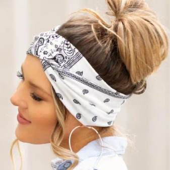 Headband, Bandana Stretchy Paisley White Soft Headband, Bandana Stretchy Paisley White Soft