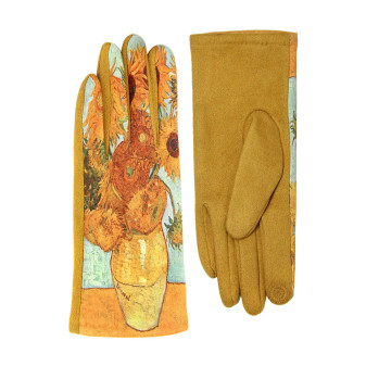 Gloves, Artsy Faux Suede Van Gogh Sunflower Vase