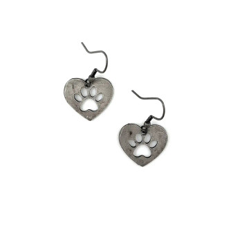 Earrings, Pewter Paw Print Cat Dog  Earrings, Pewter Paw Print Cat Dog
