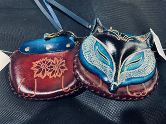 Purse, Leather Coin Purse Wristlet Blue Fox Leather Purse, Leather Coin Purse Wristlet Blue Fox Leather