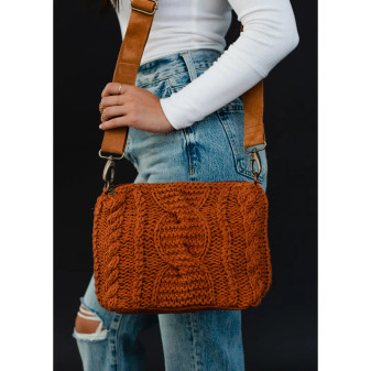 Purse, Cable Knit Cotton Rust Lined Crossbody Shoulder