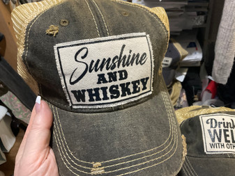 Baseball Trucker Cap, Sunshine and Whiskey Distressed Baseball Trucker Cap, Sunshine and Whiskey Distressed
