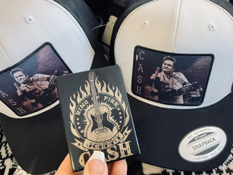 Baseball Trucker Cap,  Johnny Cash Middle Finger White Front
