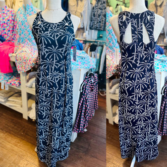 LuLu B Maxi Sexy Navy Dress, S Palm Coolant Fabric LuLu B 