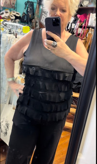 LuLu B Sleeveless Cha Cha Ruffle Top Coolant Fabric Black LuLu B 