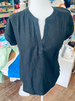 Top,  MEDIUM LEFT Gauze Short Sleeve Black