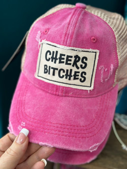 Baseball Trucker Cap, Cheers Bitches Pink Distressed Baseball Trucker Cap, Cheers Bitches Pink Distressed