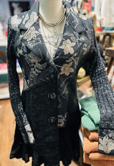 Jacket Coat Sweater Embroidered Button Up Floral Black Grey Jacket Coat Sweater Embroidered Button Up Floral Black Grey