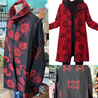 Coat, Reversible Black Roses