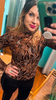 Top, Mesh Layering Chocolate Brown  Top, Mesh Layering Chocolate Brown
