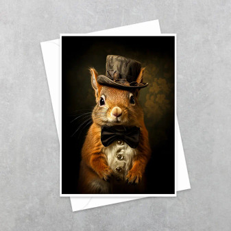 Card, Squirrel Vintage TopHat Blank Inside