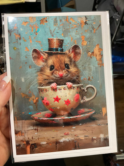 Card, Mouse Vintage Tea Coffee Cup Blank Inside