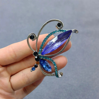 Pin, Butterfly Blue Glass Rhinestone Pin, Butterfly Blue Glass Rhinestone