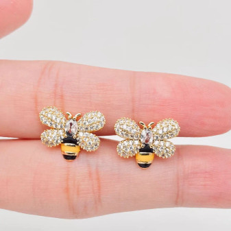 Earrings, Bee Post Studs  Rhinestones  Earrings, Bee Post Studs  Rhinestones