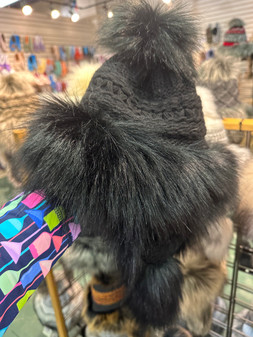 Hat, Faux Fur Bomber Black Lined Ear Flaps