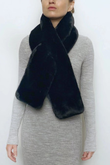 Scarf, Faux Fur Reversible Black Scarf, Faux Fur Reversible Black