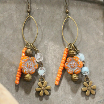 Earrings, Czech Crystal Flower Earrings, Czech Crystal Flower