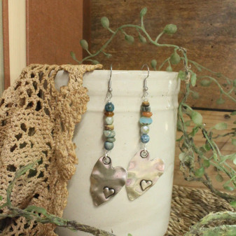 Earrings, Silver Heart Gemstone  Earrings, Silver Heart Gemstone