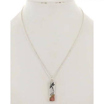 Necklace, Dragonfly Silver Tri-Tone Rectangle  Necklace, Dragonfly Silver Tri-Tone Rectangle
