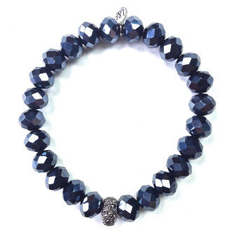 Bracelet, Stretch Faceted Glass Bead Indigo Blue Bracelet, Stretch Faceted Glass Bead Indigo Blue