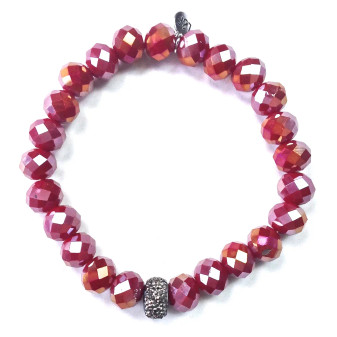 Bracelet, Stretch Faceted Glass Bead Red Bracelet, Stretch Faceted Glass Bead Red