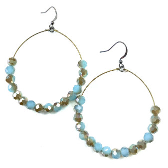 Earrings, Hoop Boho Glass Bead Turquoise 