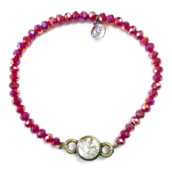 Bracelet, Stretch Faceted Crystal Glass Beads Rhinestone Scarlet Red