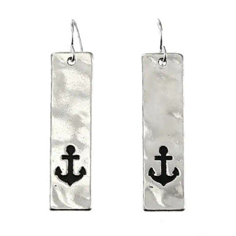Earrings, Anchor Rectangle Silvertone